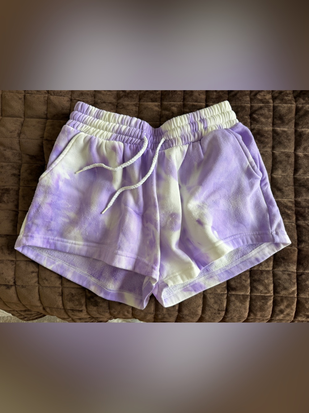 Tie-Dye Lavender and White Lounge Shorts